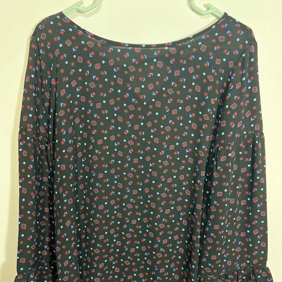 LOFT Tops - Modern Style with a Twist: LOFT Black Patterned Long Sleeve Mixed Media Shirt